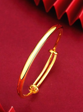 越南沙金手镯龙凤推拉黄金色不掉色实心金店同款活口满天星真金