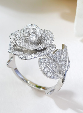 S925银山茶花戒指女款