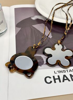 超百搭豹纹爱心花朵镜子款项链女2025新款爆款锁骨配饰