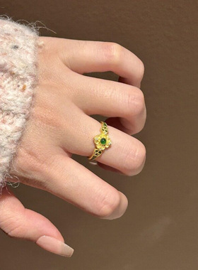 花丝如意绿色珐琅绿钻戒指