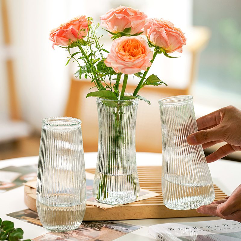 现代玻璃花瓶小口客厅桌面水养插花装饰摆件卧室大气台面家居简约