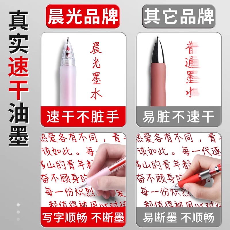 红笔晨光中性笔红色学生专用教师老师批改作业标记笔K35按动式圆珠笔签字笔芯速干顺滑0.5st头水笔高颜值实用 - 图1