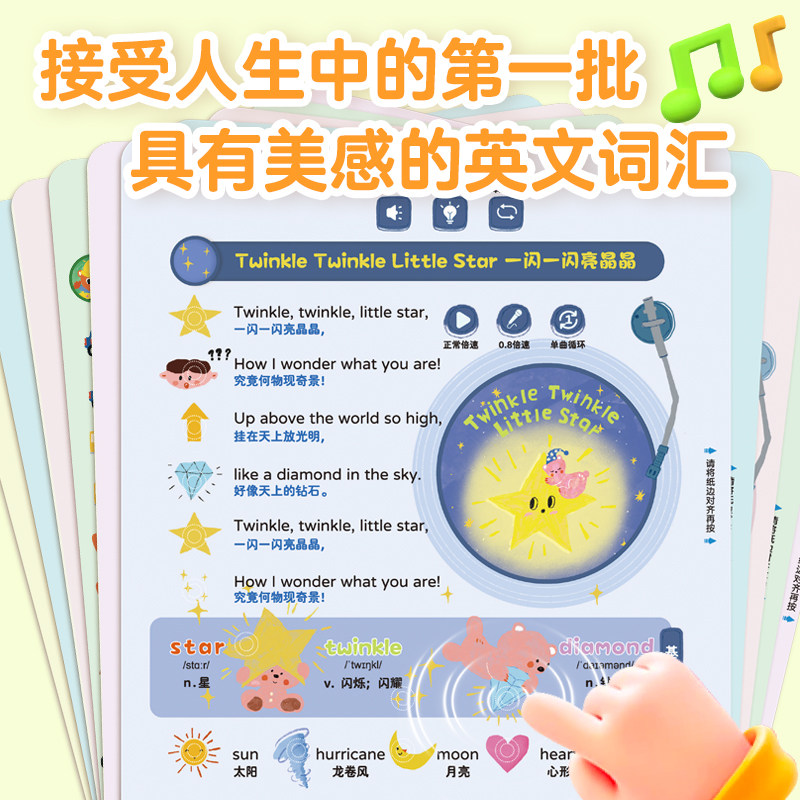 慢葫芦听儿歌学英语发声书幼儿童手指点读中英双语有声读物益智绘本0-3-9岁宝宝英语学说话唱儿歌启蒙小百科触摸书籍英文早教单词,淘宝优惠券,粉丝福利购,淘宝优惠卷