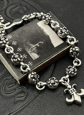 ODEK复古童军花球手链带鸢尾花霸气经典做旧款男女礼物十字架