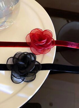 元族黑色山茶花项链绳女锁骨链脖颈链choker花朵项圈饰品