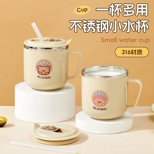 儿童水杯家用不锈钢防摔吸管杯敞口刻度喝水杯牛奶杯宝宝学饮杯子 - 图3