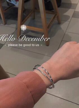 【幂琳】双环四叶草足银S999纯银手镯女光面实心闭口银镯子年轻款