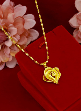 祥云爱心项链越南沙金纯铜电