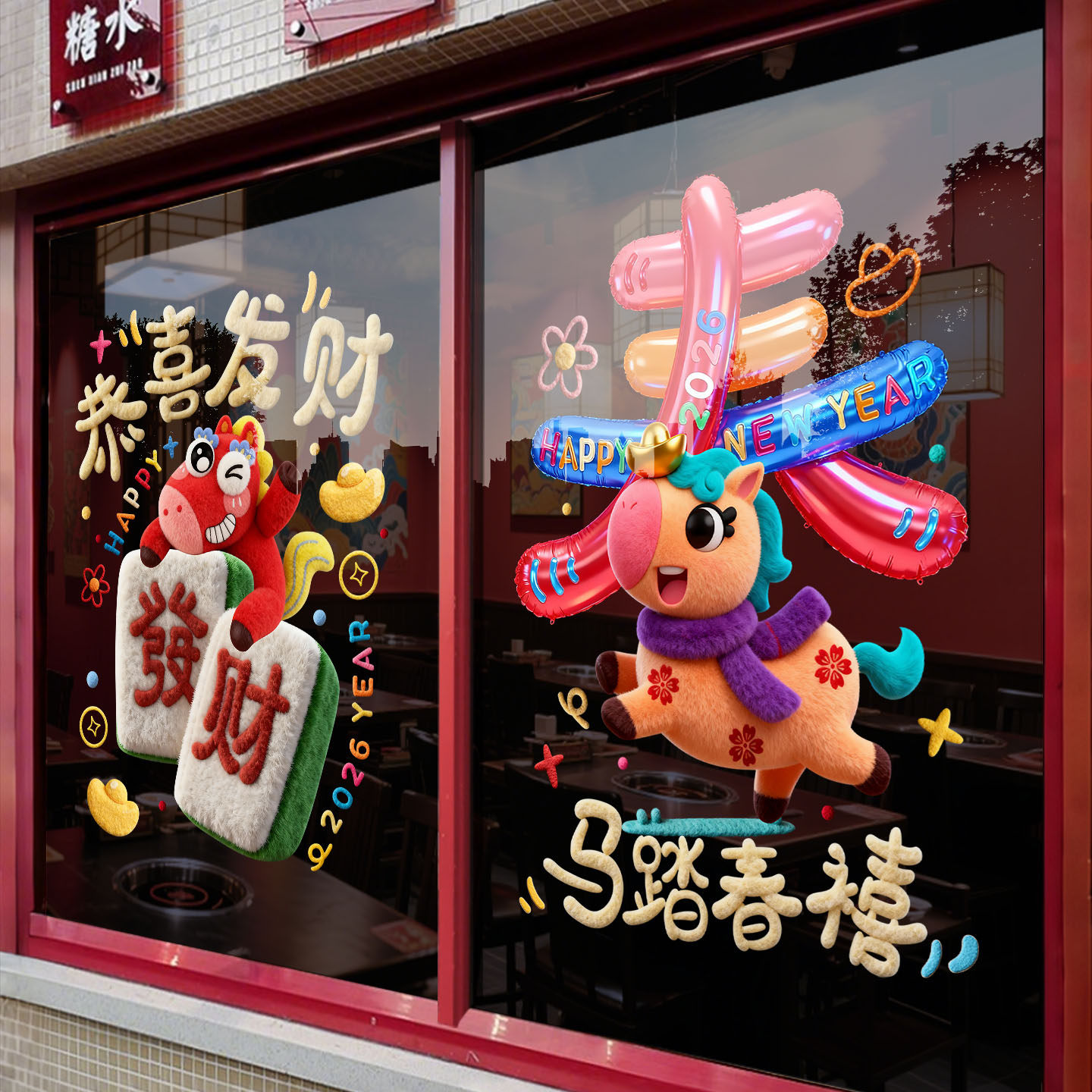 2026新年贴纸马年新年快乐玻璃门贴氛围布置墙贴画橱窗立体静电,淘宝优惠券,粉丝福利购,淘宝优惠卷