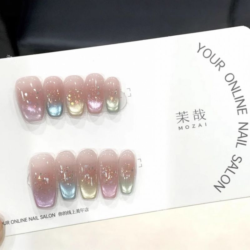 新款纯欲气质法式猫眼纯手工穿戴甲高级显白美甲贴片 - 图1