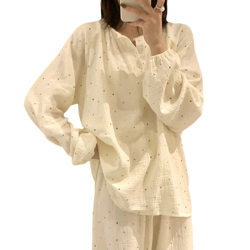 纯棉纱布睡衣女春秋季双层棉纱长袖长裤两件套2025新款薄款家居服 - 图3