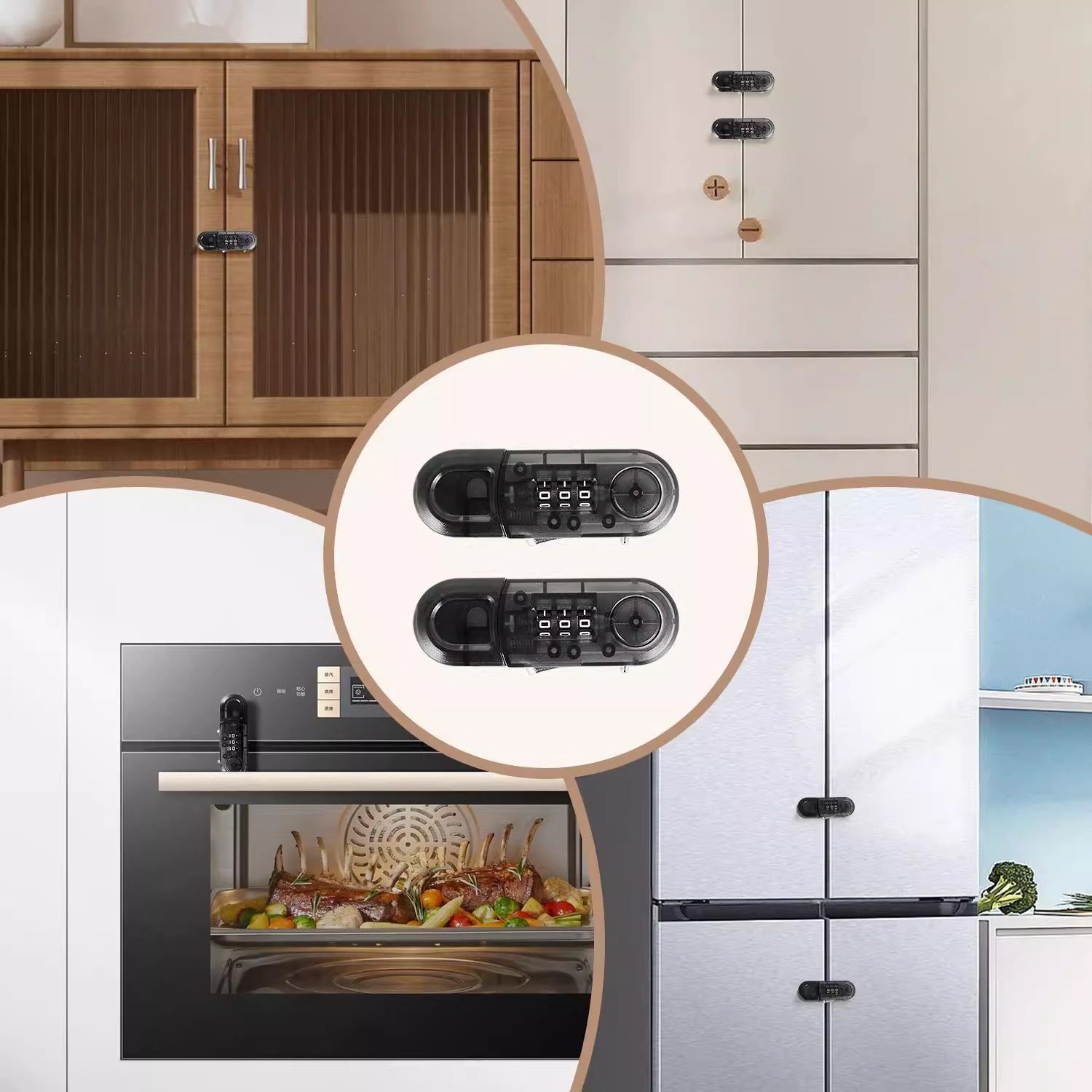 抽屉密码锁免打孔橱柜门儿童安全锁双开冰箱锁办公室防盗防撬锁具 - 图0