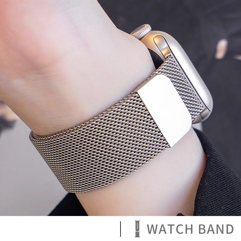 适用苹果手表S11表带applewatch米兰尼斯磁吸iwatchs10编织987/6SEultra运动透气男高级非原装金属不锈钢表带 - 图1