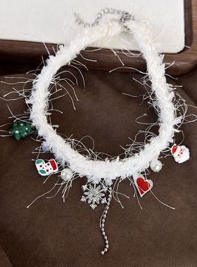 圣诞节可爱雪花珍珠靴子毛绒choker项圈颈链秋冬毛衣链项链女配饰