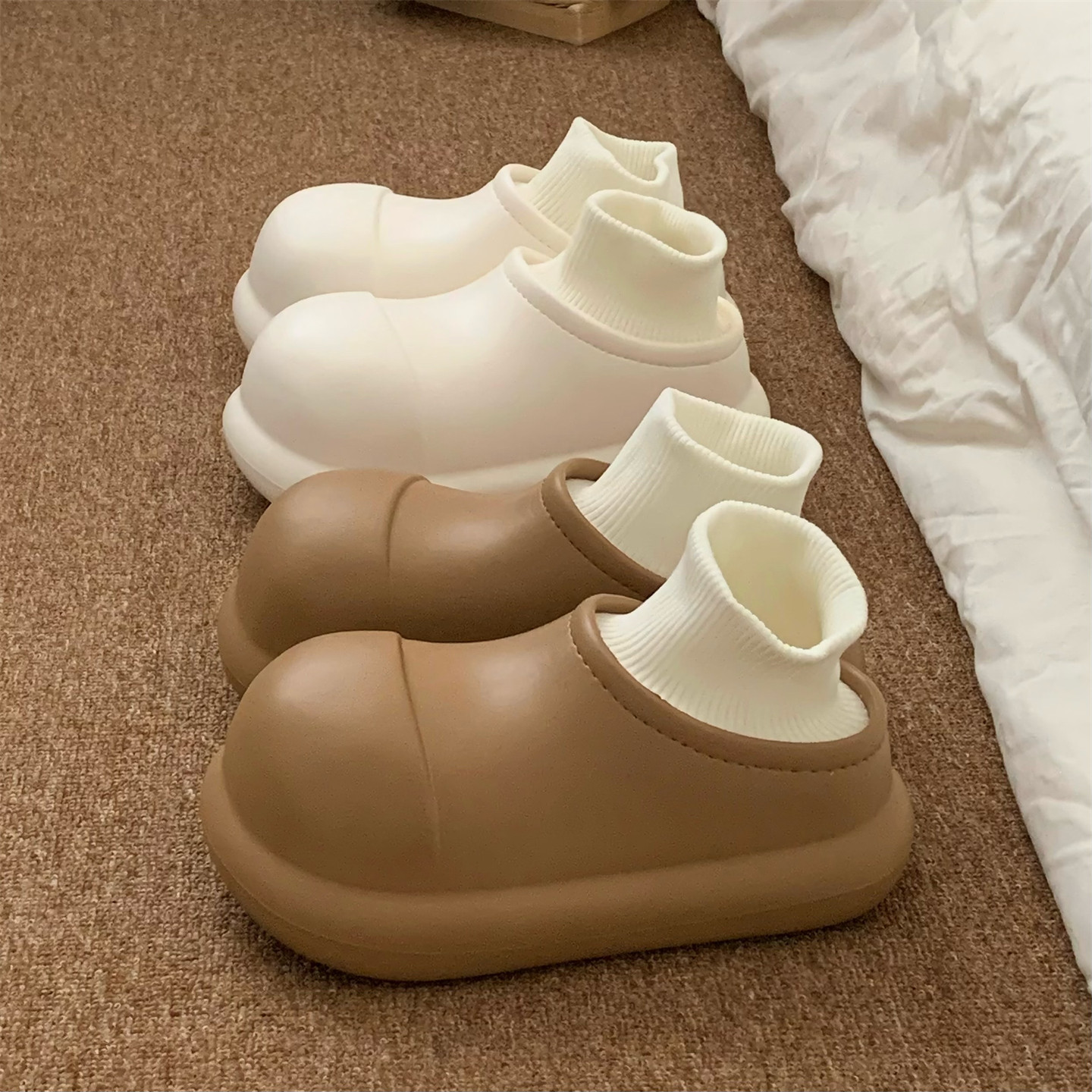 细细条懒人防水简约风女士包跟棉拖鞋一脚蹬保暖纯色室外棉鞋冬季,淘宝优惠券,粉丝福利购,淘宝优惠卷