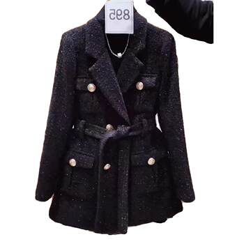 Xiaoxiangfeng Woolen Suit Jacket 2023 Winter New Style Waist Padded Thickened Premium Double-Beasted Suit Top