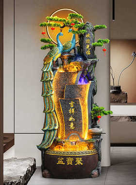 招财中式鱼缸循环水假山流水摆件