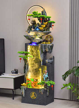 树脂祝福中式假山流水喷泉摆件