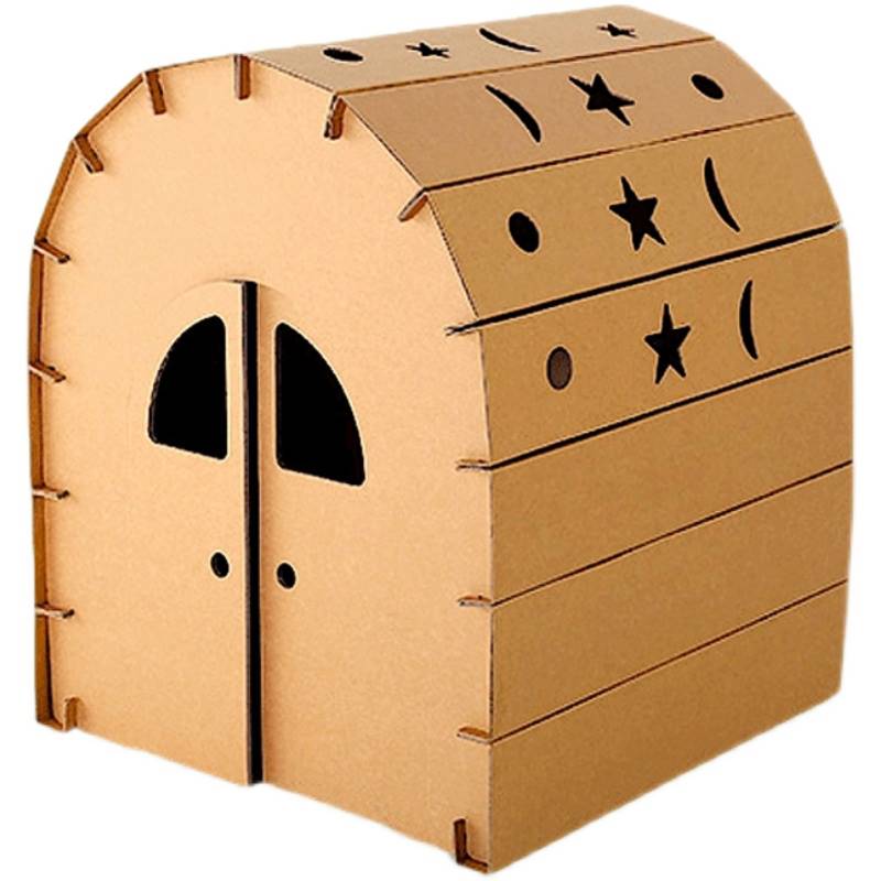 儿童纸板屋纸壳房子纸箱房子玩具屋城堡幼儿园纸房子diy手工恐龙 - 图3