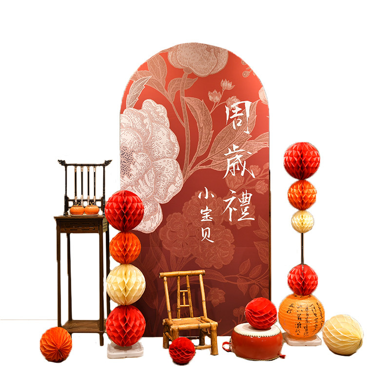 新中式周岁国风生日百天抓周装饰布置宝宝周岁定制KT板装饰布置,淘宝优惠券,粉丝福利购,淘宝优惠卷