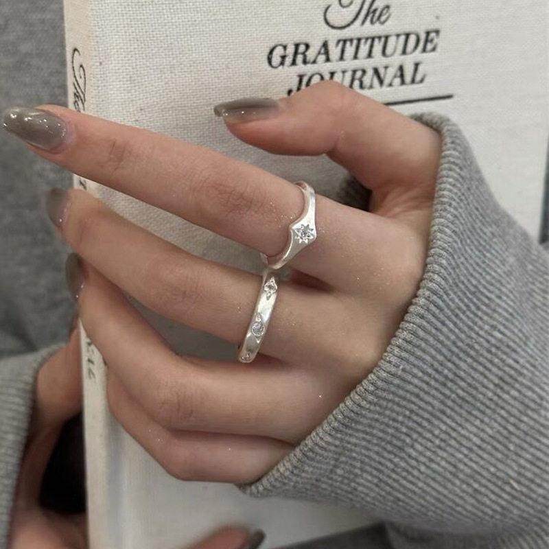 S925 sterling silver open silver ring eight-pointed star flash zirconium
