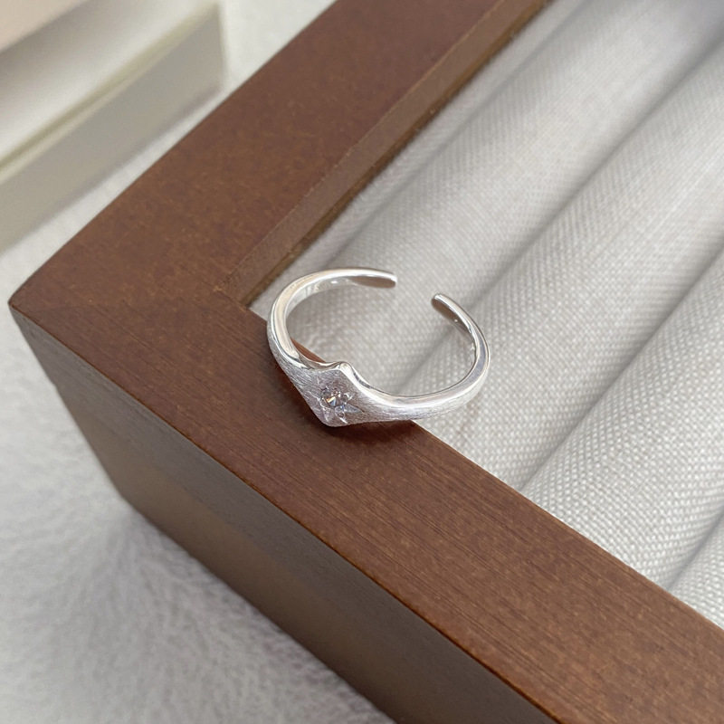 S925 sterling silver open silver ring eight-pointed star flash zirconium