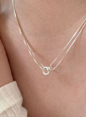 S925纯银锁骨链项链吊坠双层