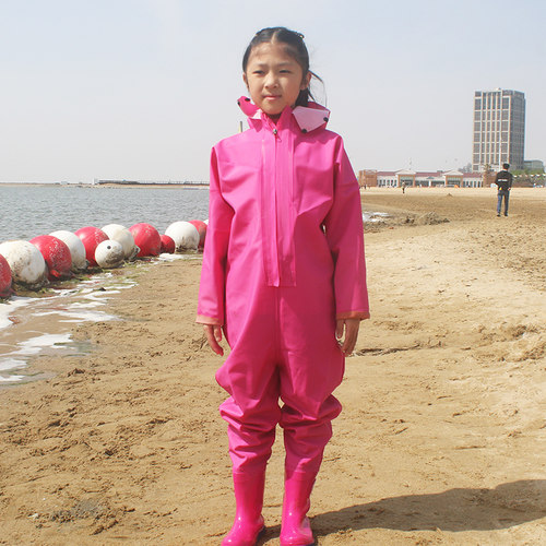 儿童连体下水裤玩水服防水雨裤幼儿园玩沙衣服抓捕鱼小孩水叉雨鞋 - 图1