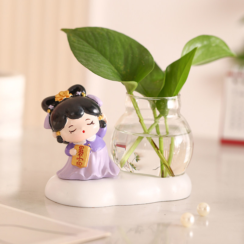 可爱仕女水培小摆件新中式客厅书房办公室桌面绿萝植物治愈系装饰,淘宝优惠券,粉丝福利购,淘宝优惠卷