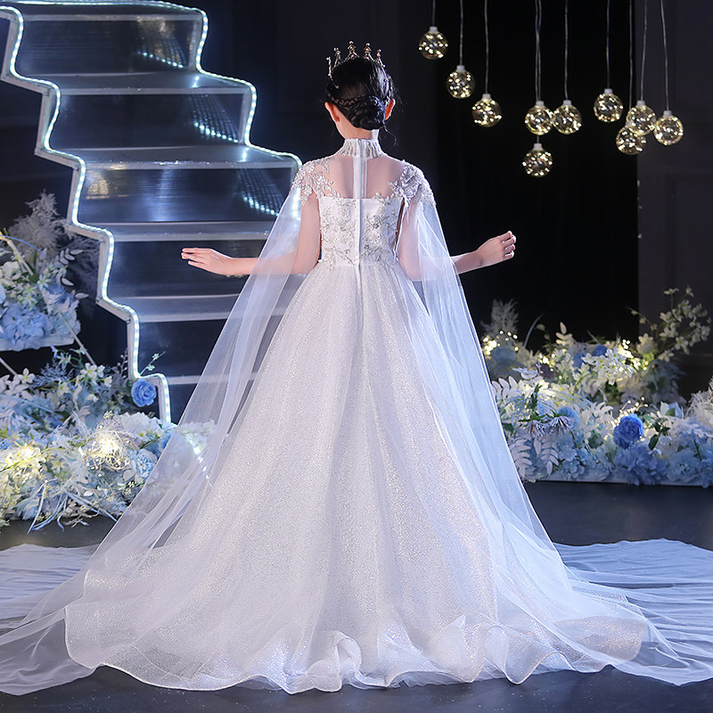 女童拖尾公主裙婚纱高端儿童演出服 桃薇儿童礼服