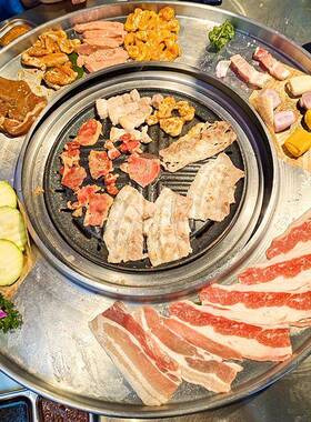 韩式盘子菜盘烤肉店呼啦圈不锈钢圆盘餐具日式烤肉火锅托盘