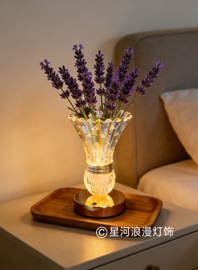 水晶花瓶氛围灯可插花卧室床头柔光小夜灯高级感桌面装饰节日送礼