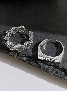 欧美微笑关节戒指组复古开口指环设计合金材质微笑戒指女性首选