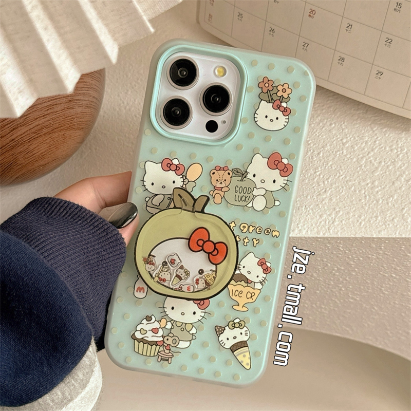 薄荷绿波点HelloKitty卡通适用苹果15手机壳iPhone16ProMax新款15pro防摔13女款可爱12二合一14pro全包保护套 - 图1