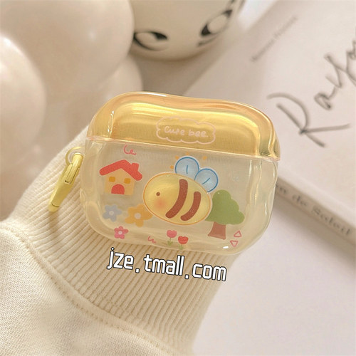 jze 立体可爱小蜜蜂带花朵挂坠适用苹果AirPods5保护壳airpods2/3/4蓝牙无线耳机套airpodspro二三四代新款女 - 图2