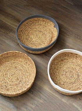 草编收纳筐收纳篮家居零食储物杂物框子整理圆形葫芦草盆桌面筐