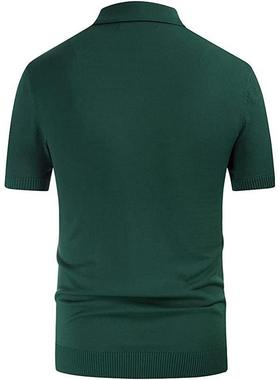 男装夏季绿色条纹短袖修身商务针织衫Men's Striped Short Sleeve