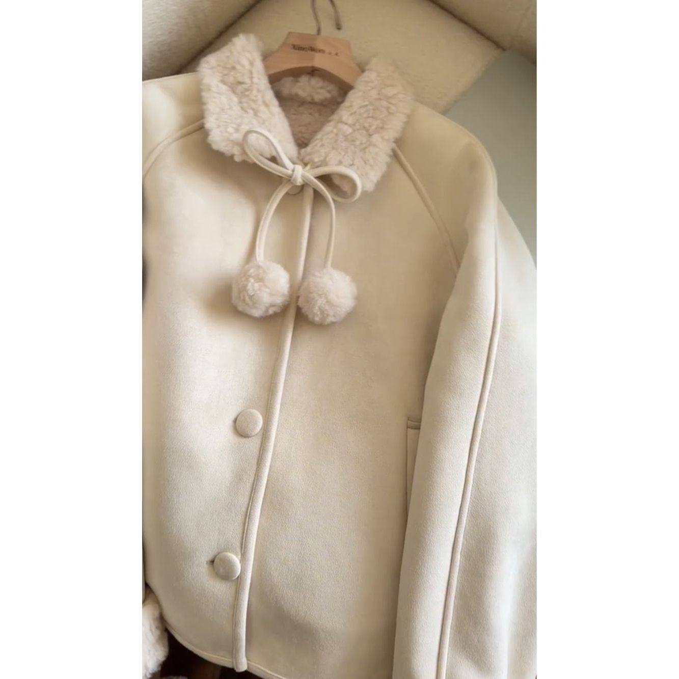 皮毛一体手工毛球超温柔韩系宽松休闲上衣女短外套,淘宝优惠券,粉丝福利购,淘宝优惠卷