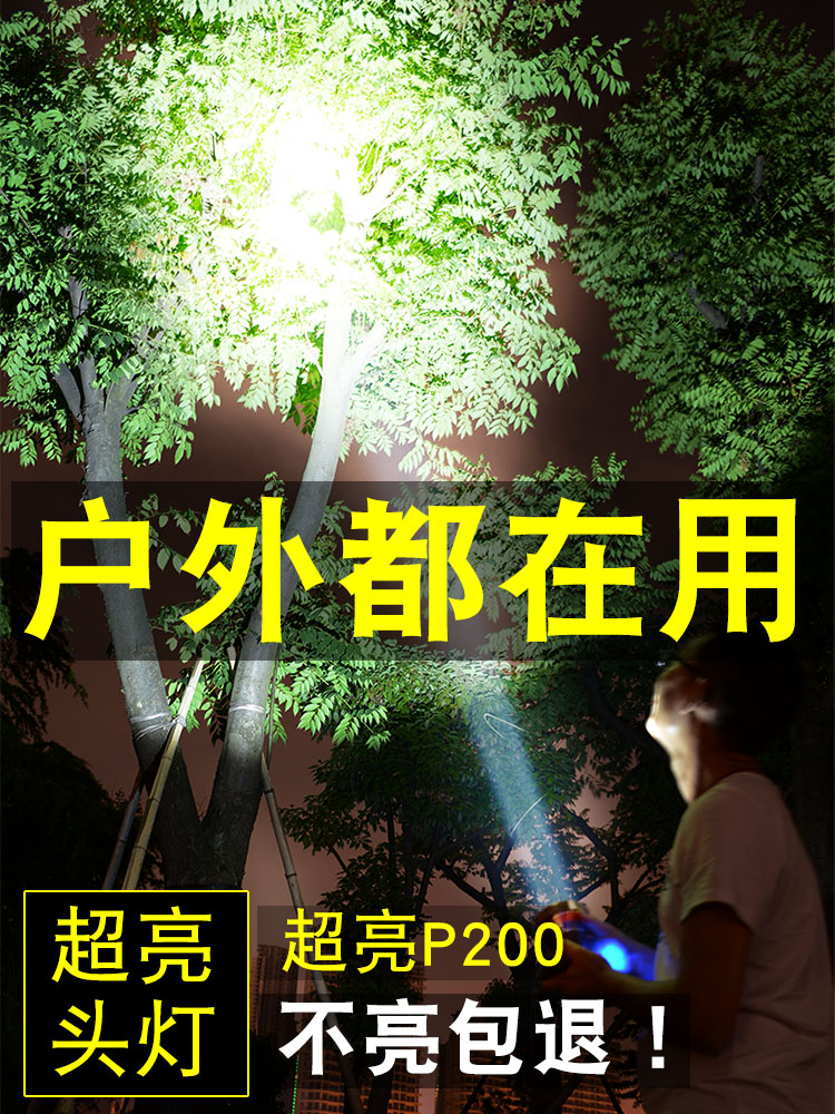 强光头灯充电超亮LED头戴氙气灯超长续航21700锂电户外感应夜钓灯 - 图0