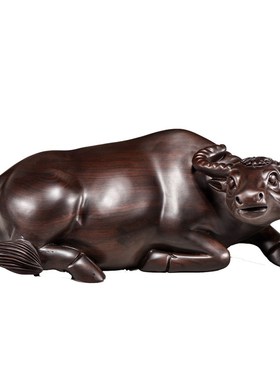 黑檀实木雕刻卧牛摆件动物生肖牛家居装饰补角工艺品乔迁开业送礼