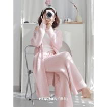 Soft glutinous pro-skin ~ pink Three sets of Hearmes Sleeping Clothes Woman Autumn Winter Sweet and Coral Suede Sexy three sets