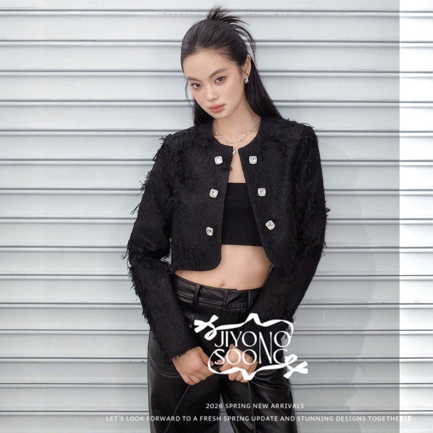 MBS.欧洲站新款JIYOOSOONG小香风鸵鸟毛装饰上衣钻扣粗花呢短外套,淘宝优惠券,粉丝福利购,淘宝优惠卷