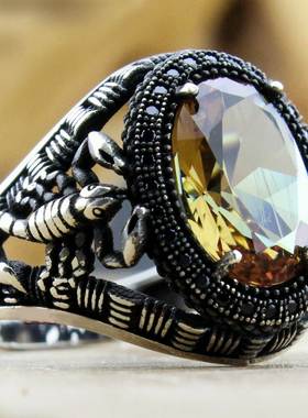 2022饰品欧美风流行复古花纹黑面锆石戒指指环男man&rsquo;s ring