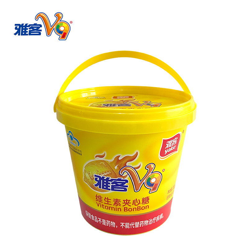 雅客V9夹心硬糖补充9种维生素夹心硬糖水果味桶装零食260g*2桶