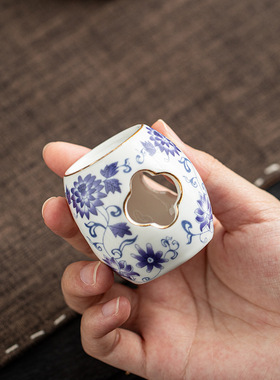 中式青花陶瓷紫砂壶盖置壶承盖托茶具茶道配件家居装饰摆件