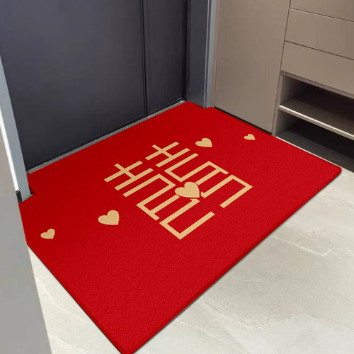 OGLY结婚地垫喜庆入户门口婚庆脚垫卧室婚房进门双囍喜字结婚地毯 - 图0