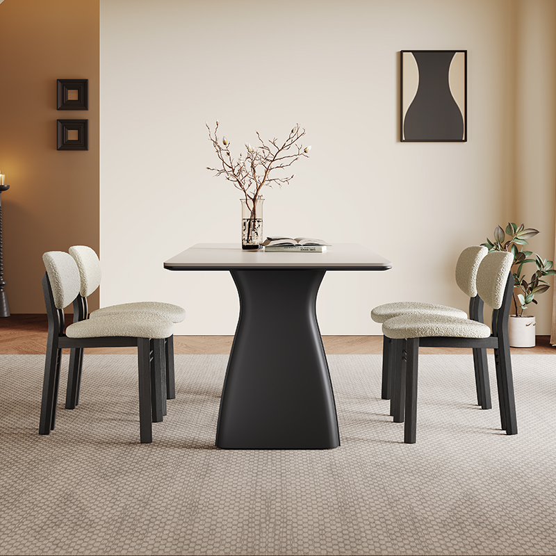 侘寂风实木餐桌长方形小户型家用现代简约轻奢设计师白色岩板餐桌 - 图0