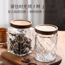 Relief Glass Seal Tank Storage Tank Snacks Tea Leaf Jars Jars Bottle Kitchen Containing Jar Retro Glass Jars