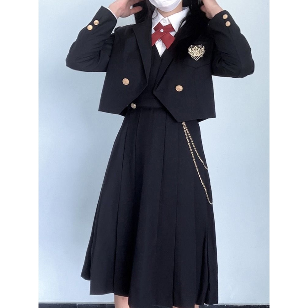 初春裙jk制服背带裙衬衫学院风连衣裙女中学生朗诵演出服班服套装 - 图2