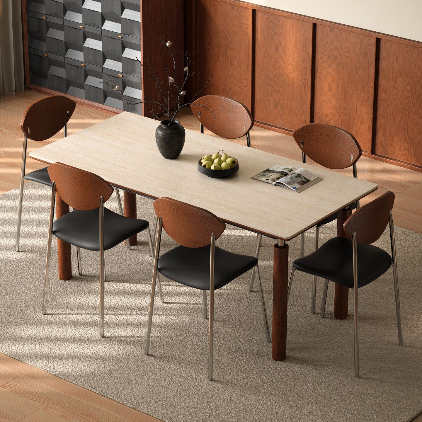 凡尔赛宫廷云柱实木岩板餐桌小户型复古中古风维亚长方形洞石饭桌,淘宝优惠券,粉丝福利购,淘宝优惠卷